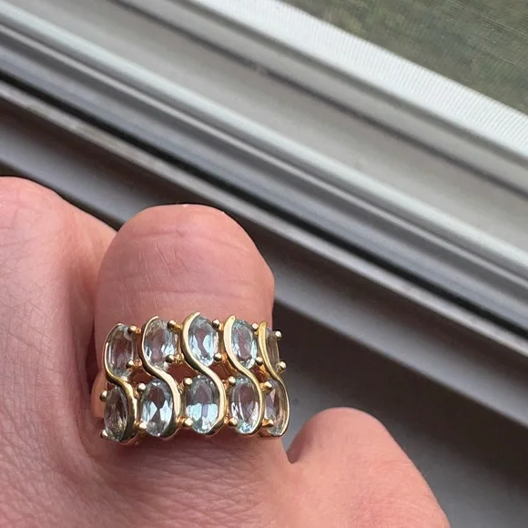 Blue topaz gold plated ring, size 7